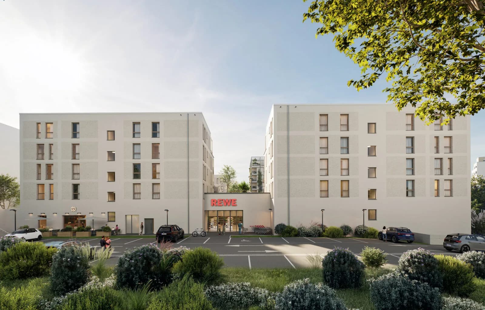 Straßenansicht des Neubauprojekts Lumen