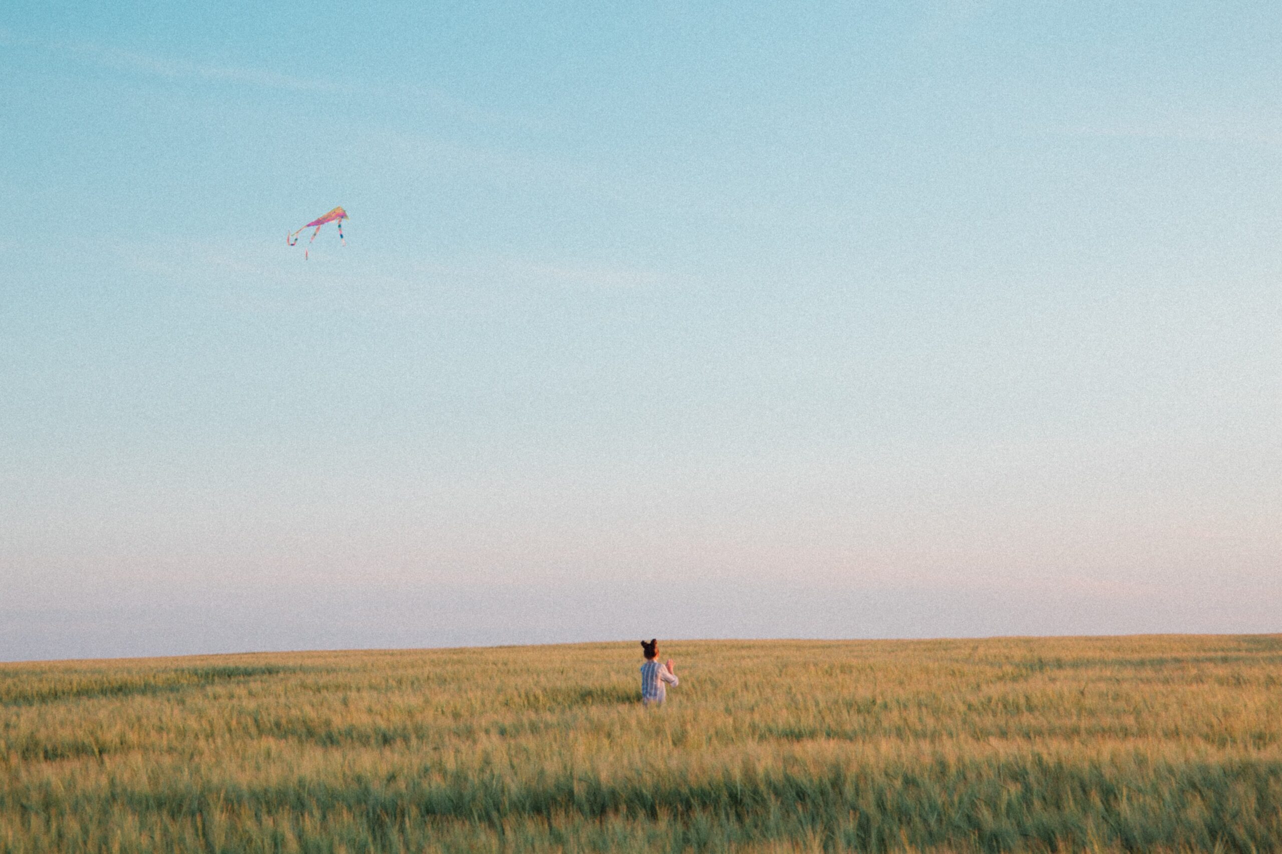 Das Kind spielt auf dem Feld mit Luftballon
