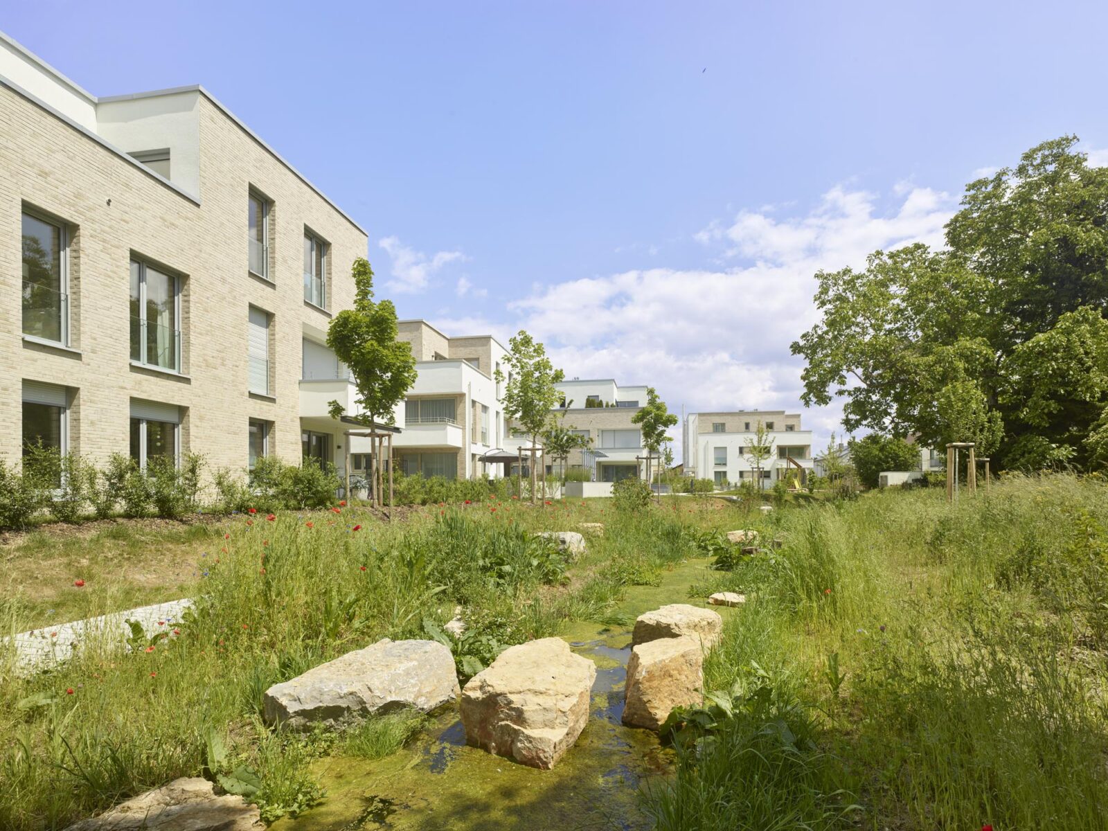 Bachhof | SW: Perspektive Haus D, E, F und H mit Bach - 
